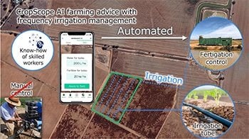 DXAS, a joint venture established by Kagome and NEC, to provide AI farming advice and automated irrigation control services for pulse drip irrigation